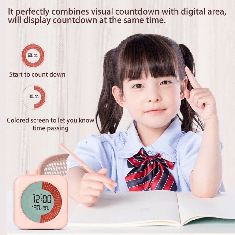 Visual Timer Kids: 60-Minute Countdown Countup Progress Bar - Knob Control Built-In Alarm Snooze Pink - For Classroom Kitchen Workplace Home & All Ages - Image 3