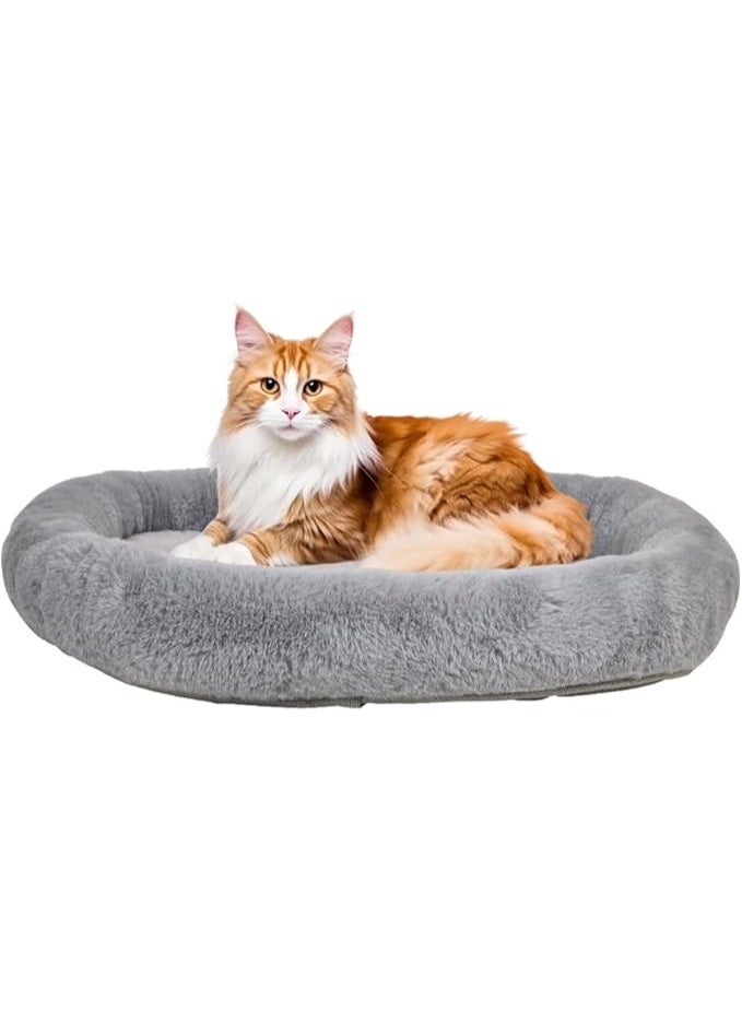 أن ان سي بيتس وسادة حيوانات أليفة صغيرة، سرير قطط بيضاوي الشكل من القطيفة فائقة النعومة، قاعدة مقاومة للانزلاق، وقابلة للغسل في الغسالة، مناسبة للأرانب والقطط والكلاب الصغيرة، 47 سم (رمادي) - Image 1
