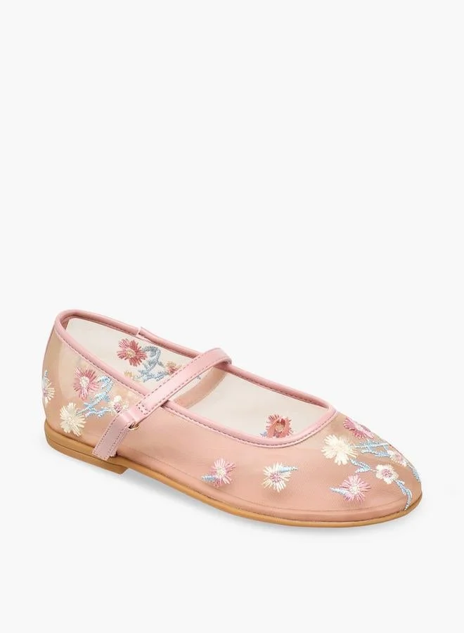 سيليست Girls Floral Embroidered Mary Jane Shoes