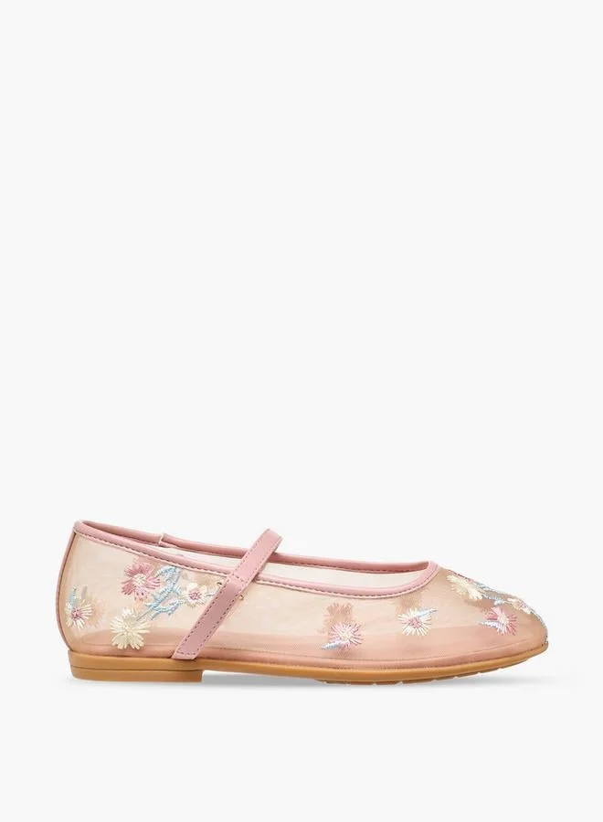 سيليست Girls Floral Embroidered Mary Jane Shoes