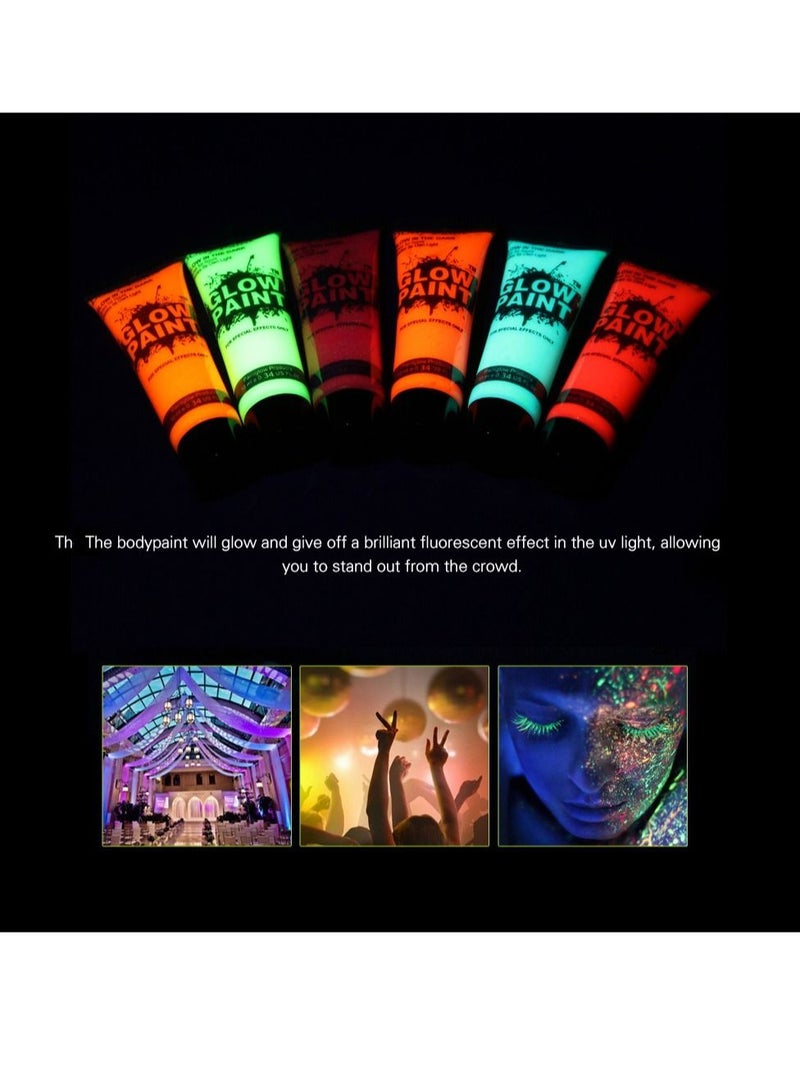 6 Tubes 10ml/0.34oz Art Body Paint Glow in UV Light Face & Body Paint with 6 Colors Glow Blacklight Neon Fluorescent for Party Clubbing Festival  Makeup - Image 2