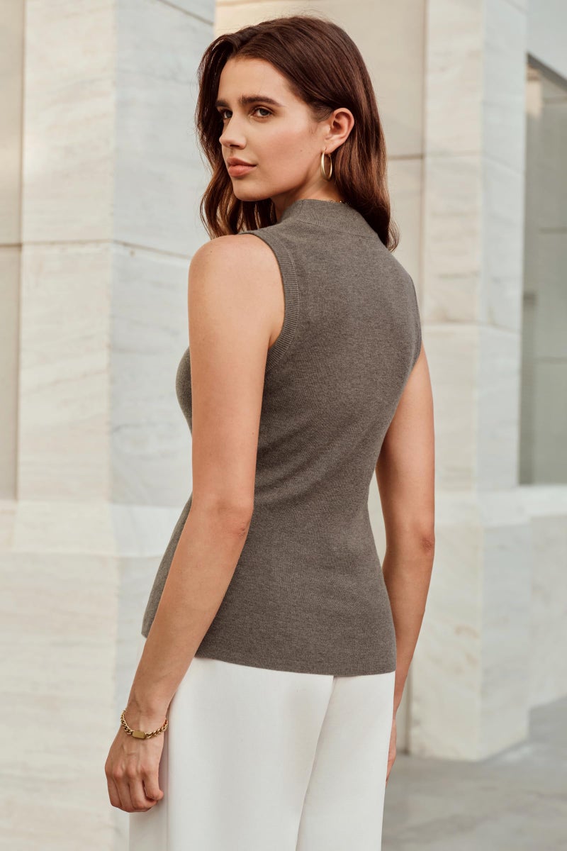 Arach&Cloz 2026 Womens Cashmere Sweater Tank Tops Summer Fall Sleeveless Vest High Mock Neck Soft Stretchy Cute Fashion Dressy Business Casual Teacher Outfits Trendy Knit Slim Work Clothes Coffee XL - Image 4