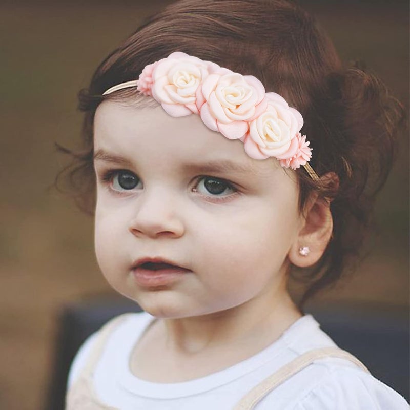 mligril Baby Girl Nylon Headbands Flower Hair Bows Accessories-Elastic Hair Band Crown Handmade FLoral Wraps Birthday Gifts for Girls Newborn Infant Toddler 3Pcs - Image 5