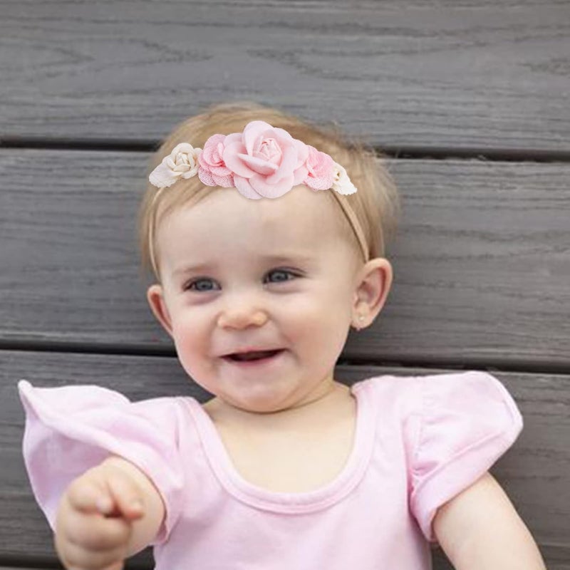 mligril Baby Girl Nylon Headbands Flower Hair Bows Accessories-Elastic Hair Band Crown Handmade FLoral Wraps Birthday Gifts for Girls Newborn Infant Toddler 3Pcs - Image 4