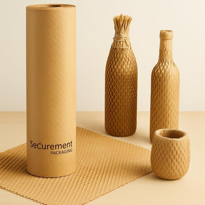 SECUREMENT® Honeycomb paper bubble wrap roll | Paper Bubble Wrap Roll for Packing, Shipping, Moving | Ecofriendly Paper Bubble Wrap | Expandable (12 inch x 100 Metre) - 1 Roll - Image 1