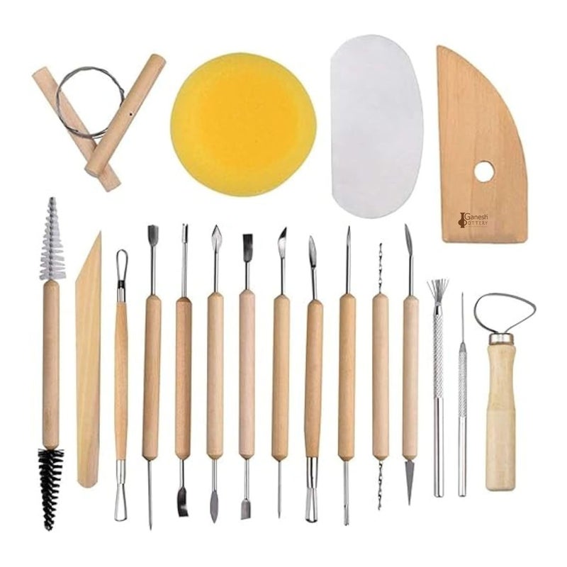 Ganesh Pottery Professional Pottery Tools Kit 19 Pieces for Ceramic Clay Sculpting Shaping Trimming Scarping Cutting Fine Detailing Smoothening Most Essential Tools for Potters
