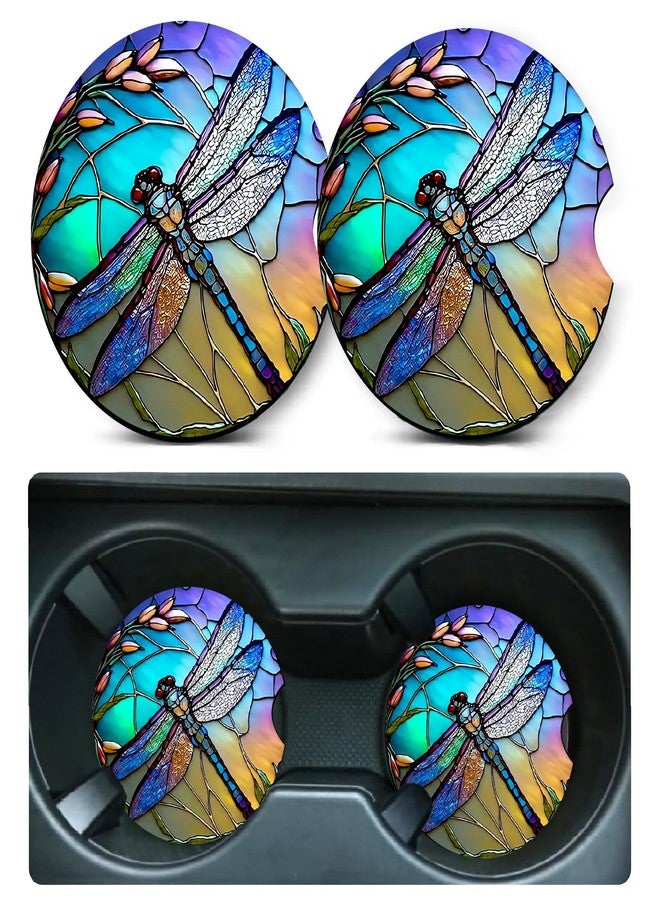 Ldntly Car Coasters for Cup Holders,2 Pack Dragonfly Car Cup Holder Coasters,2.75" Universal Size Anti Slip Rubber Mat,Automotive Cup Holder Decal Decor Accessories,Dragonfly Gifts for Women,Mom - Image 1