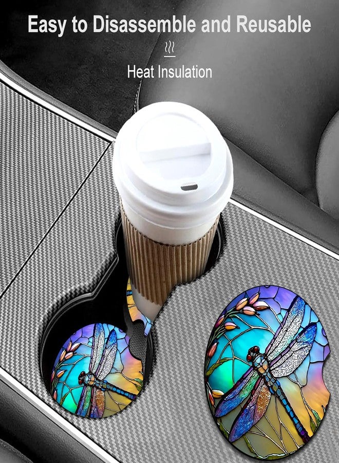 Ldntly Car Coasters for Cup Holders,2 Pack Dragonfly Car Cup Holder Coasters,2.75" Universal Size Anti Slip Rubber Mat,Automotive Cup Holder Decal Decor Accessories,Dragonfly Gifts for Women,Mom - Image 2