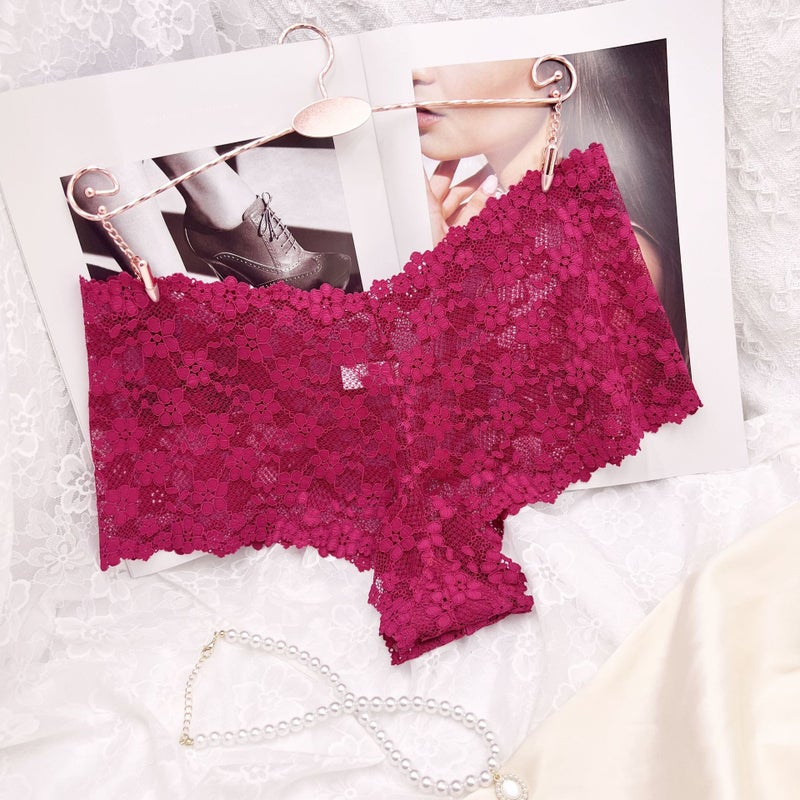 [2-piece Set] French Colorful Sexy Lace Womens Boxer Pants Ultra-thin Comfortable Seamless Nude Breathable Briefs 021 wine red - Image 1