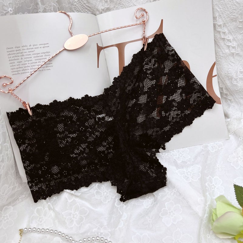 [2-piece Set] French Colorful Sexy Lace Womens Boxer Pants Ultra-thin Comfortable Seamless Nude Breathable Briefs 021 wine red - Image 4