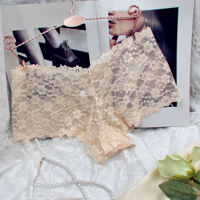 [2-piece Set] French Colorful Sexy Lace Womens Boxer Pants Ultra-thin Comfortable Seamless Nude Breathable Briefs 021 wine red - Image 2