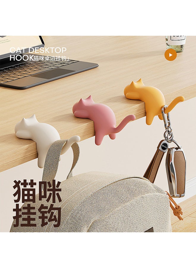Cat schoolbag hook, no punching on the edge of the table, special for primary school students' desks, multi-functional bag hanging device on the side of the desk 3pcs - Image 1