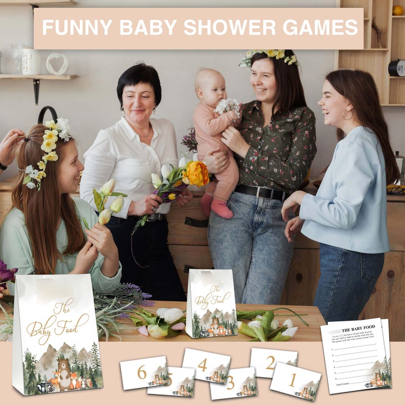 Chuxvon Find the Baby Food Party Games, Woodland Baby Shower Game Set (1 Standing Sign + 20 Answer Cards + 6 Number Cards), Safari Animals Name the Baby Food Game, Baby Shower Favors Decorations(02) - Image 4