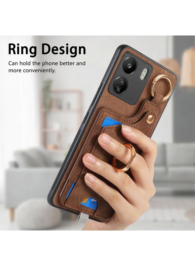 S-TOP Case For Redmi 9C Retro Skin-feel Ring Card Bag Phone Case with Hang Loop - Image 5