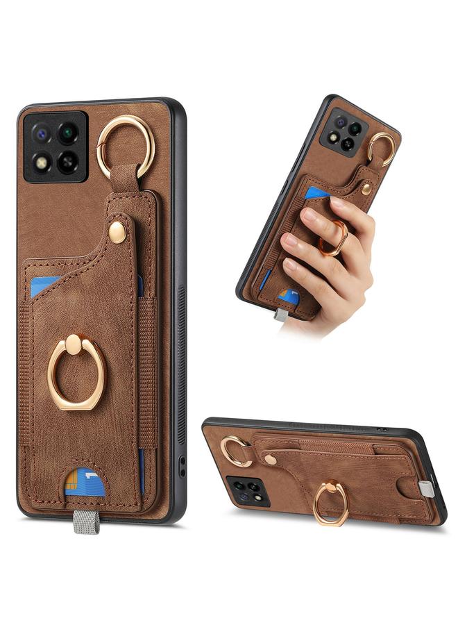 S-TOP Case For Redmi 9C Retro Skin-feel Ring Card Bag Phone Case with Hang Loop - Image 1