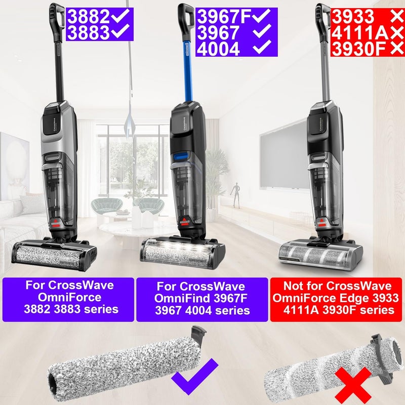 جيوسيون بكرات فرش وفلاتر بديلة لـ Bissell CrossWave OmniForce و CrossWave OmniFind Vacuum، بديل لـ 3882/3883/3967F، 3× فرشاة + 3× فلاتر + 1× أداة تنظيف - Image 2