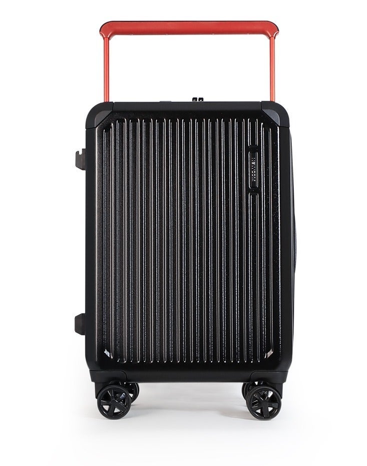 NEWCOM 20 Inch Carry On Luggage with Cup Holder & USB Charging Port, Wide Handle Hard Shell Suitcase with TSA Lock, Double Spinner Wheels Cabin Trolley – Silver / Black - Image 1