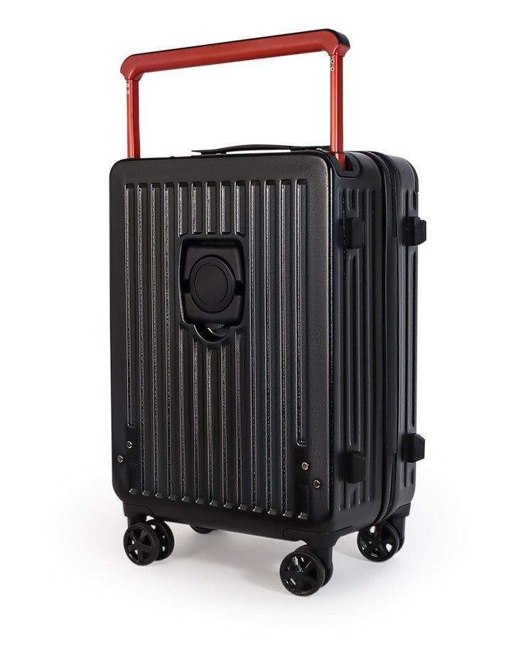 NEWCOM 20 Inch Carry On Luggage with Cup Holder & USB Charging Port, Wide Handle Hard Shell Suitcase with TSA Lock, Double Spinner Wheels Cabin Trolley – Silver / Black - Image 3