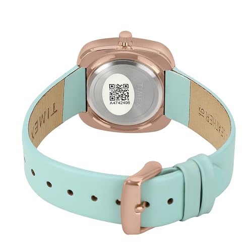 TIMEX ساعة تيمكس التناظرية للنساء مع قرص مربع أبيض وحزام جلدي أزرق مقاوم للماء - TWEL20600 - Image 4