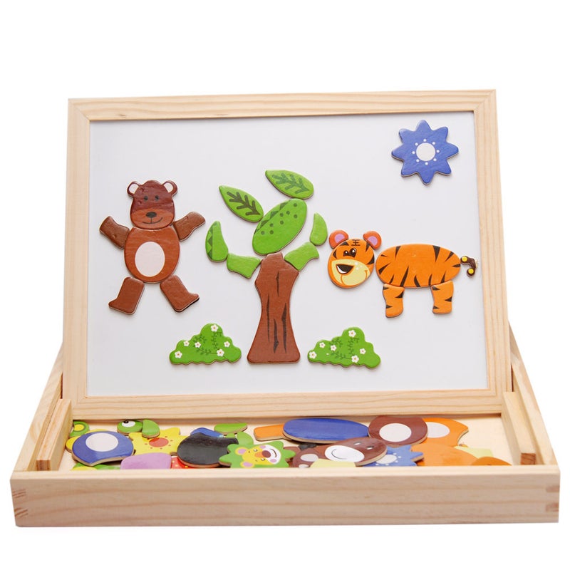 Children'S Puzzle Multifunctional Double-Sided Magnetic Puzzle Drawing Board Wooden Animal Scene Puzzle Toy 4-6 - Image 3