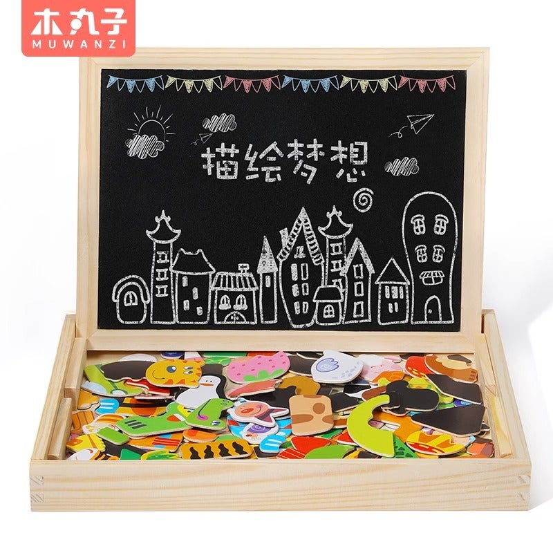 Children'S Puzzle Multifunctional Double-Sided Magnetic Puzzle Drawing Board Wooden Animal Scene Puzzle Toy 4-6 - Image 4