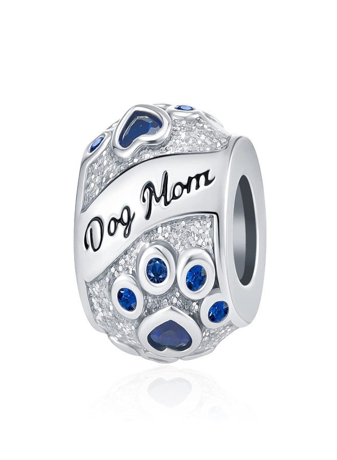 OutstandLong Pet Dog Mom Charms for Pandora Bracelets Blue Crystal Paw Print Bead for Mothers Day Gifts Jewelry - Image 1