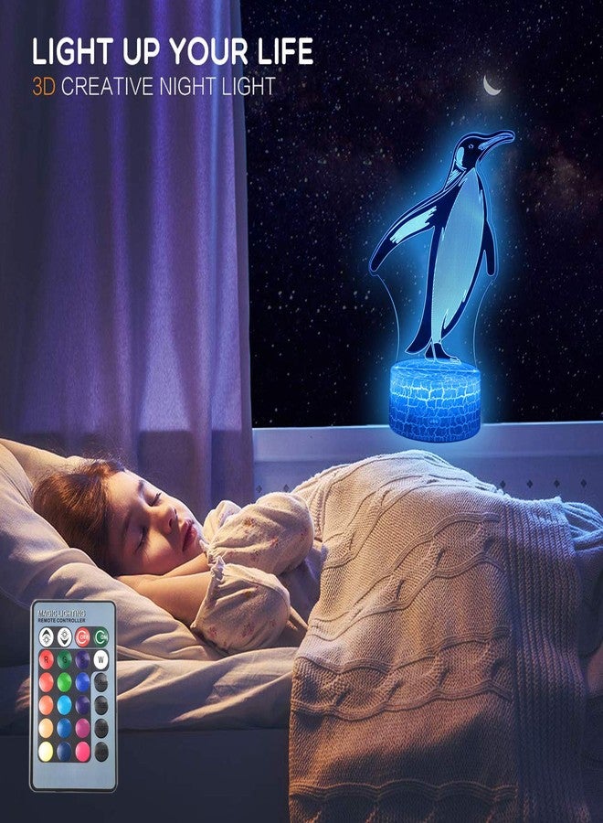 TriPro Penguin Animals 3D Illusion Desk Lamp Room Decor Night Light Toys,Acrylic, 16 Colors,Remote Control,Bedroom Decorations Gifts for Fathers,Dad,Mothers,Girls,Men,Women,Kids,Boys,Teens - Image 5
