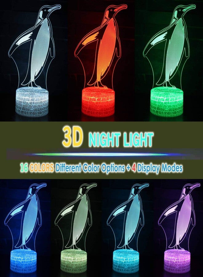TriPro Penguin Animals 3D Illusion Desk Lamp Room Decor Night Light Toys,Acrylic, 16 Colors,Remote Control,Bedroom Decorations Gifts for Fathers,Dad,Mothers,Girls,Men,Women,Kids,Boys,Teens - Image 2