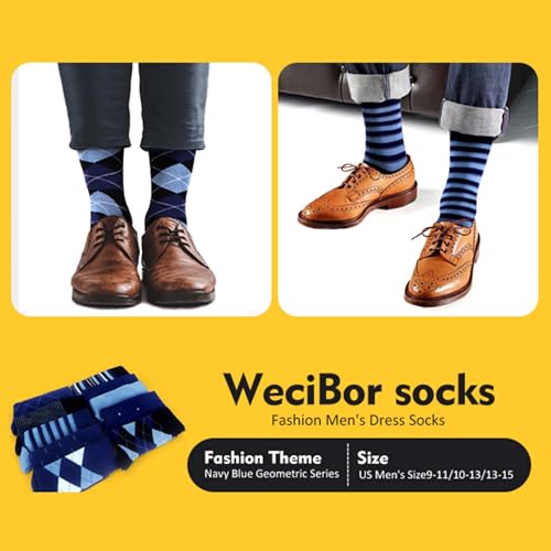 WeciBor Men's Seamless Combed Cotton Dress Suit Casual Navy Socks, 12 Pack Navi Blue Geometric, Size 10-13 - Image 3