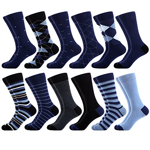 WeciBor Men's Seamless Combed Cotton Dress Suit Casual Navy Socks, 12 Pack Navi Blue Geometric, Size 10-13 - Image 1