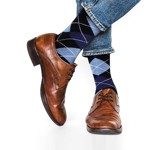 WeciBor Men's Seamless Combed Cotton Dress Suit Casual Navy Socks, 12 Pack Navi Blue Geometric, Size 10-13 - Image 4
