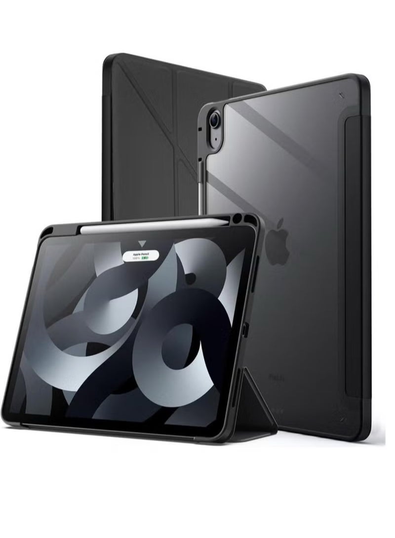 Case for iPad Air 11-Inch M2 (2024), iPad Air 5/4 (2022/2020 5th/4th 10.9-Inch) Built-in Pencil Holder Flexible Back Cover, Trifold Stand, Auto Sleep Wake Rebound Series Clear / Black - Image 1
