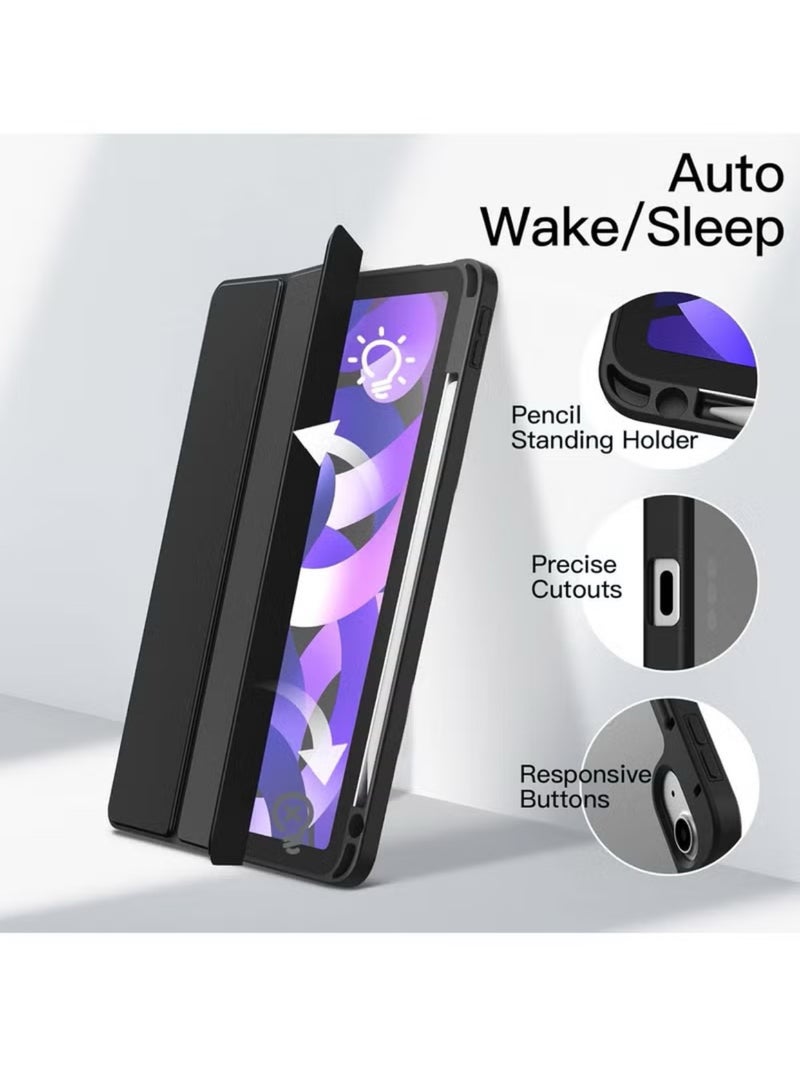 Case for iPad Air 11-Inch M2 (2024), iPad Air 5/4 (2022/2020 5th/4th 10.9-Inch) Built-in Pencil Holder Flexible Back Cover, Trifold Stand, Auto Sleep Wake Rebound Series Clear / Black - Image 4