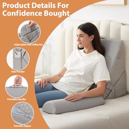 BIEEZZK 3PCS Wedge Pillow Set, Adjustable Wedge Pillow Headboard, Bed Wedge Pillows for Back Pain Relief, Sleeping, Post Surgery, Back Support Pillow for Bed Sitting Up, Snoring, GERD, Grey - Image 4
