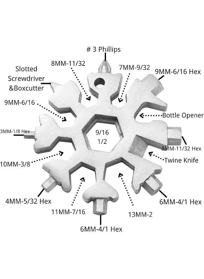 CROOT 3 Pack 18-in-1 Snowflake Multi Tool, Stainless Steel Snowflake Multi-Tool Bottle Opener/Flat Phillips Screwdriver Kit/Wrench, 18 in 1 Stainless Multitool (Standard, Stainless) - Image 4