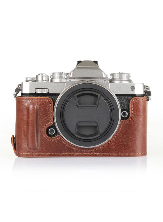 MegaGear MG2016 Ever Ready Genuine Leather Camera Half Case Compatible with Nikon Z fc (Brown) - Image 3