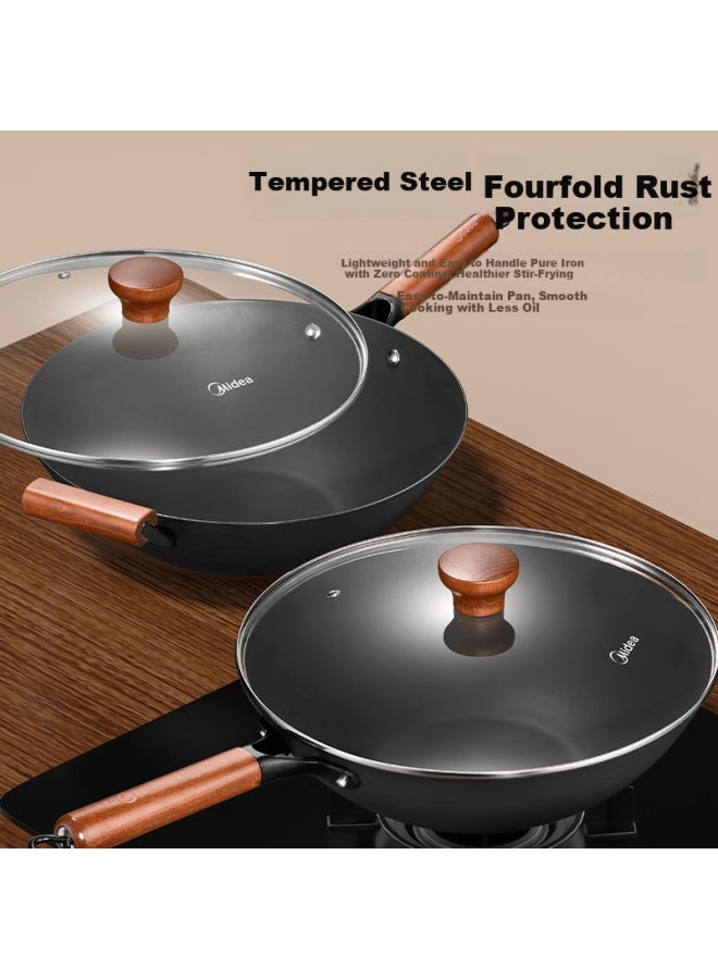 Midea Cast Iron Stir-fry Pan Non-coated Non-stick Rust-resistant 32cm Flat Bottom Frying Pan Compatible With Induction Cookers - Image 4