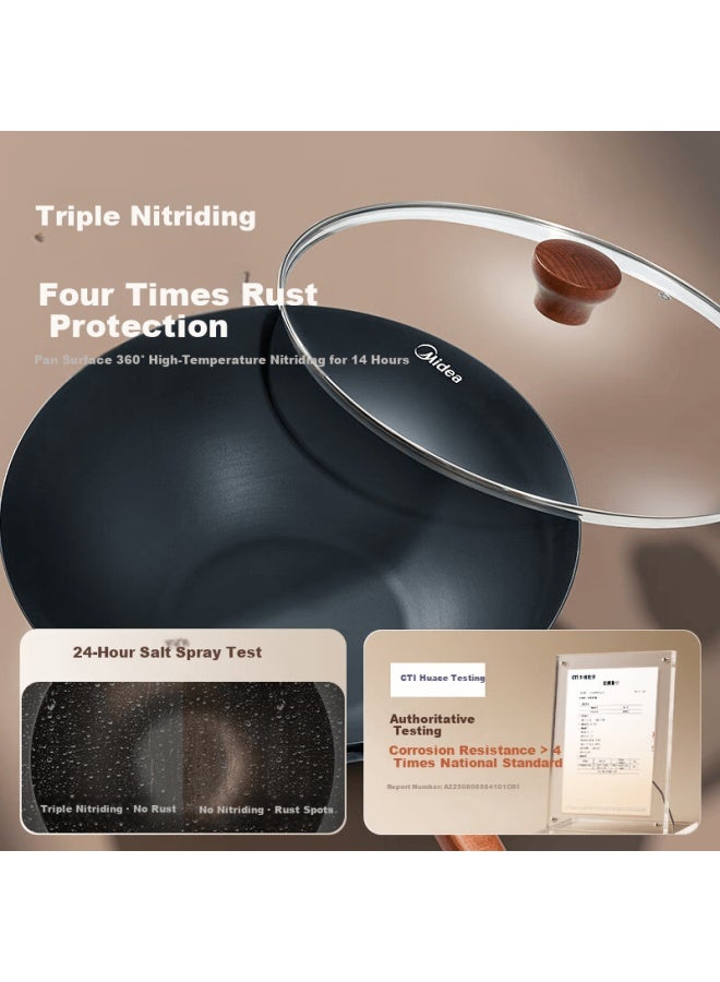 Midea Cast Iron Stir-fry Pan Non-coated Non-stick Rust-resistant 32cm Flat Bottom Frying Pan Compatible With Induction Cookers - Image 2