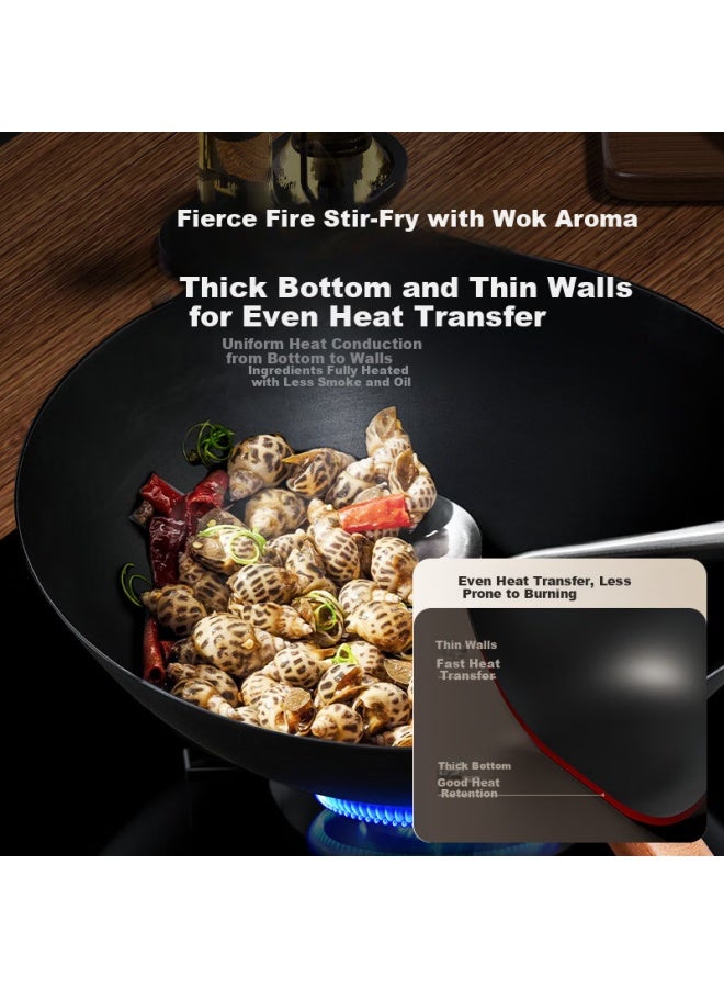 Midea Cast Iron Stir-fry Pan Non-coated Non-stick Rust-resistant 32cm Flat Bottom Frying Pan Compatible With Induction Cookers - Image 3