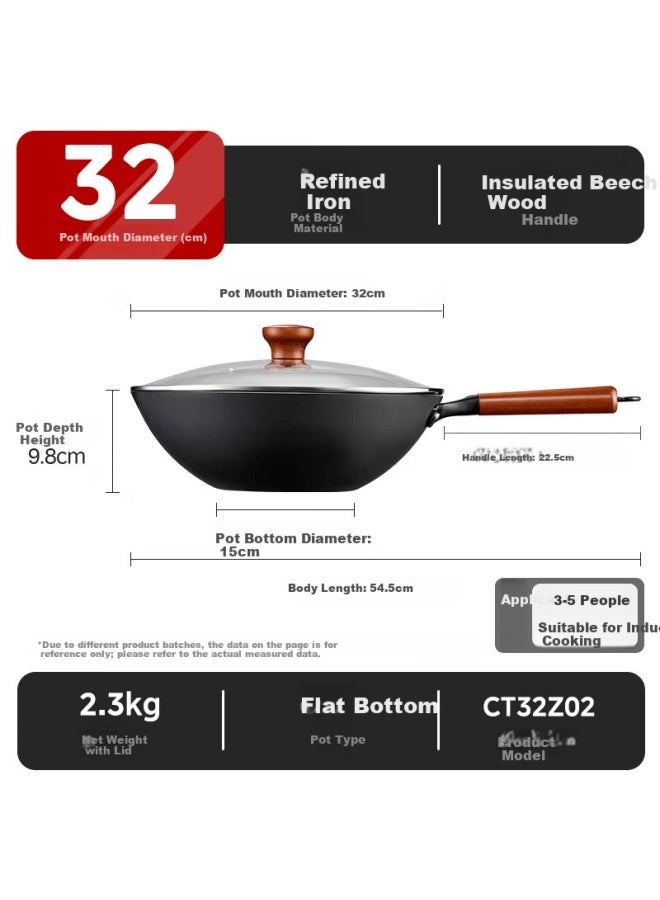 Midea Cast Iron Stir-fry Pan Non-coated Non-stick Rust-resistant 32cm Flat Bottom Frying Pan Compatible With Induction Cookers - Image 1