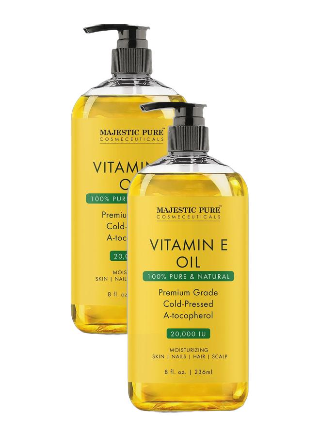 Majestic Pure Pack of 2 - Vitamin E Oil - 236 ml 100% Pure and Natural Cold Pressed Vitamin E oil for Skin, Scars, Face, Nails, Hair, Scalp Non-GMO Verified Hair & Body Oil - Image 1