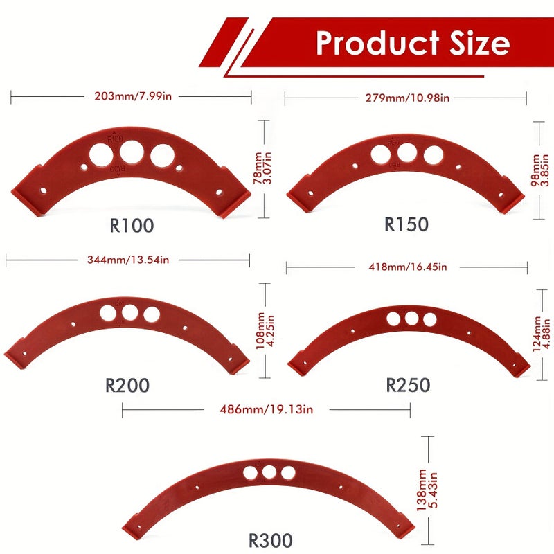 5 Pieces Woodworking Inner Outer Arc Template R100 300 Multifunctional Precise Positioning - Image 3