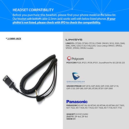 IPD Phone Headset 2.5mm with Microphone Noise Cancelling for Office and Call Center Corded IPH-160 monaural- Compatible with Ciso SPA,Polycom 320,321,330 and Other Cordless Phones - Image 2