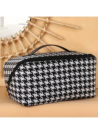 Travel Cosmetic Bag With Handle And Divider, Houndstooth Pattern Flat Lay Makeup Organizer Bag, Portable Toiletry Bag, Makeup Storage Bag For Women - pzsku/Z96474D9A0BBA51908F29Z/45/_/1702710864/7534d943-9de2-4e32-a25b-c6f0f9139485