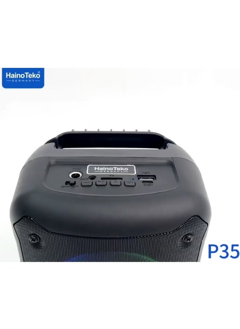 Haino Teko P35 Portable Wireless Speaker with RGB Lights, Built-in Microphone, Crystal Clear Sound Quality, Bluetooth 5.0, Long Battery Life, Compact Design, Black, Perfect for Parties and Outdoor Use  - Image 5