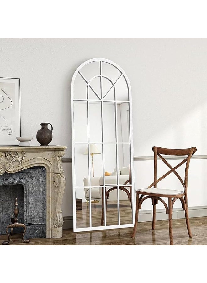 Vphom مرآة كبيرة مقوسة بطول كامل (80 × 180 سم) - مرآة شبكية بإطار معدني أبيض مزخرف للأرضية أو الجدار أو الاستناد - مرآة أرضية مقوسة عصرية - Image 1