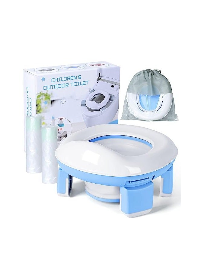 Portable Potty Training Toilet for Boys and Girls with Storage Bag Foldable Travel Potty Chair  Indoor and Outdoor Potty Seat for Toddlers  Easy to Clean(Blue) - Image 1