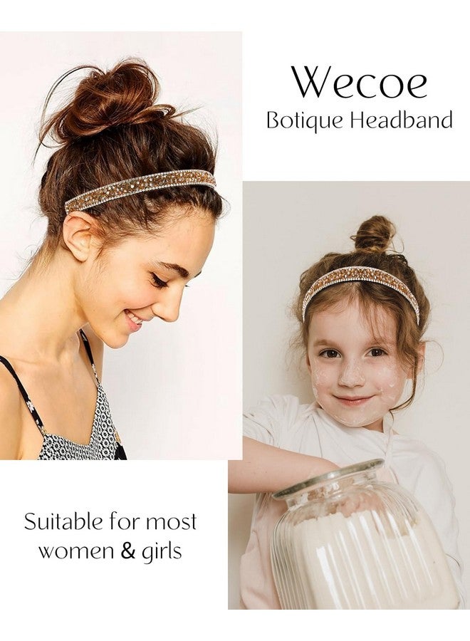 Loquat Champagne Rhinestone Headband Women Comb Headband With Teeth Bling Sparkly Beaded Headband Non Slip Fashion Hair Band Birthday Holiday Homecoming Hair Accessories For Women Girls Gifts - Image 3