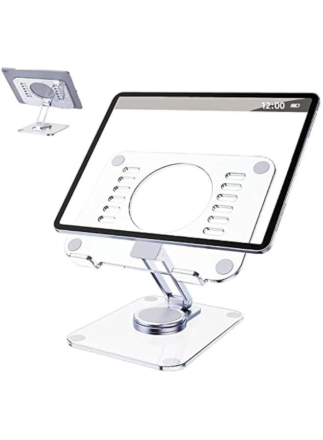 Generic 360° Rotating Acrylic Tablet Stand, Adjustable Desk Stand Foldable Clear Holder Stands Compatible for iPad Pro, Air, Mini, Kindle, Surface Pro, Galaxy Tab, Phone, 4-13,Clear  - Image 1