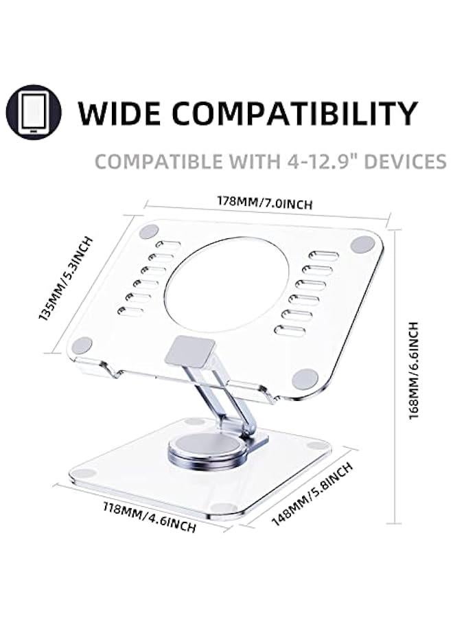 Generic 360° Rotating Acrylic Tablet Stand, Adjustable Desk Stand Foldable Clear Holder Stands Compatible for iPad Pro, Air, Mini, Kindle, Surface Pro, Galaxy Tab, Phone, 4-13,Clear  - Image 3